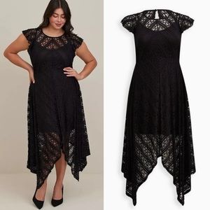 TORRID High Neck Handkerchief Midi Dress - Lace Black
